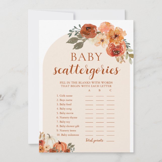 Invitation Jeu de Catégories de Baby Shower Citrouille Automn (Devant)