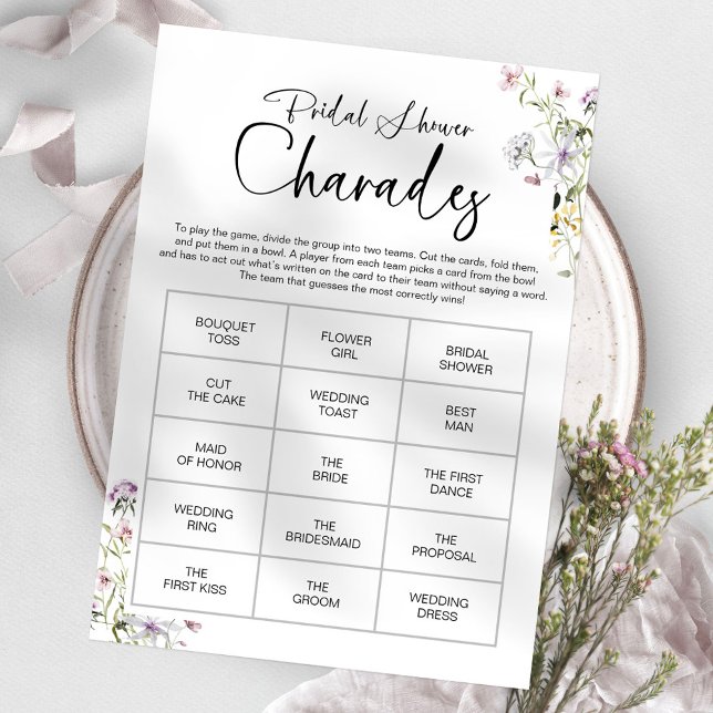 Invitation Jeu de charades pour la douche de mariée Wildflowe (Créateur téléchargé)