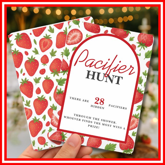 Invitation Jeu de chasse à la sucette Baby Shower aux fraises (Créateur téléchargé)