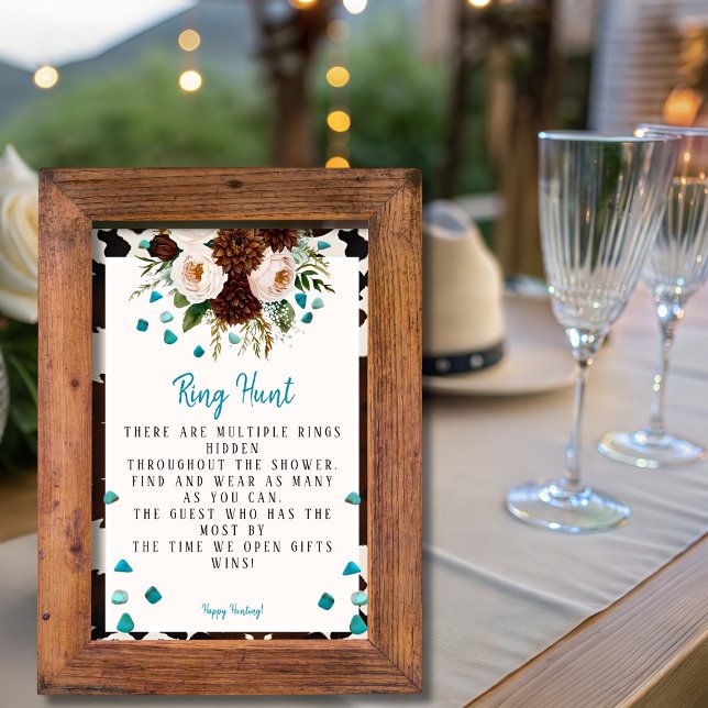 Invitation Jeu de chasse à l'anneau Turquoise Fleurs sauvages (Western Boho Wildflowers Turquoise Ring Hunt)