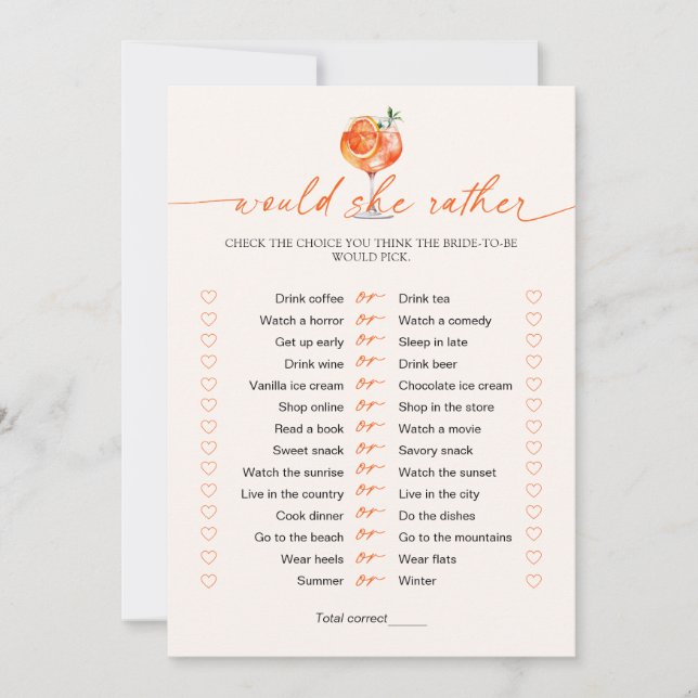 Invitation Jeu de Cocktail Mariage Would She Rather  (Devant)