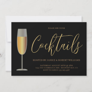 Invitation Jeu de Cocktail moderne Script Black Gold