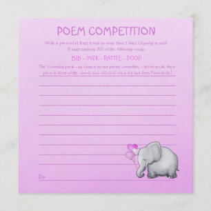 Invitation Jeu de concours de poèmes Baby showers Pink Elepha