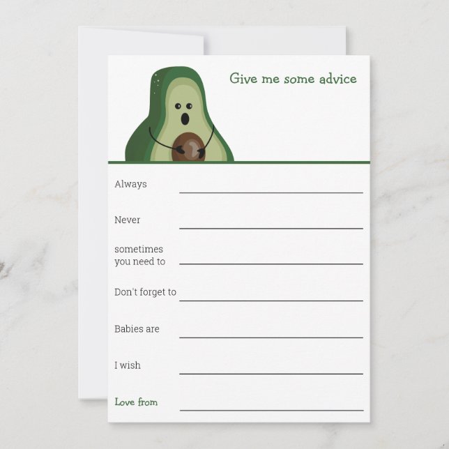Invitation Jeu de conseil baby shower Avocado (Devant)