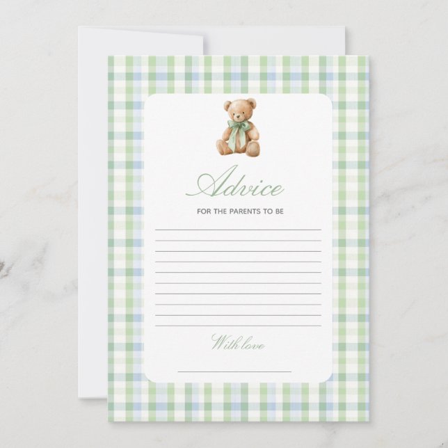 Invitation Jeu de conseils pour Baby Shower garçon Ourson Chi (Devant)