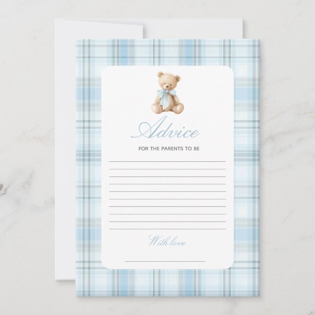 Invitation Jeu de conseils pour Baby Shower garçon Ourson Pré (Devant)