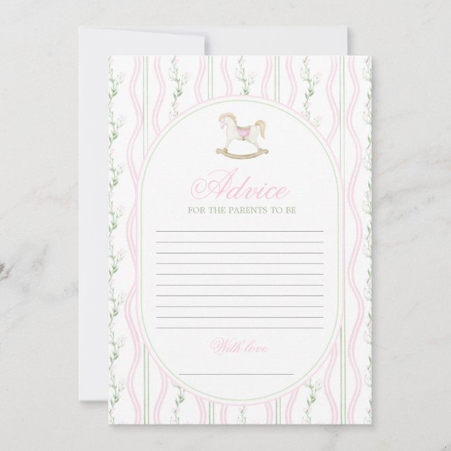 Invitation Jeu de conseils pour bébé fille à la douche de béb (Devant)