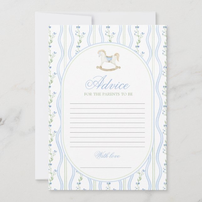 Invitation Jeu de conseils pour bébé garçon à la douche de bé (Devant)