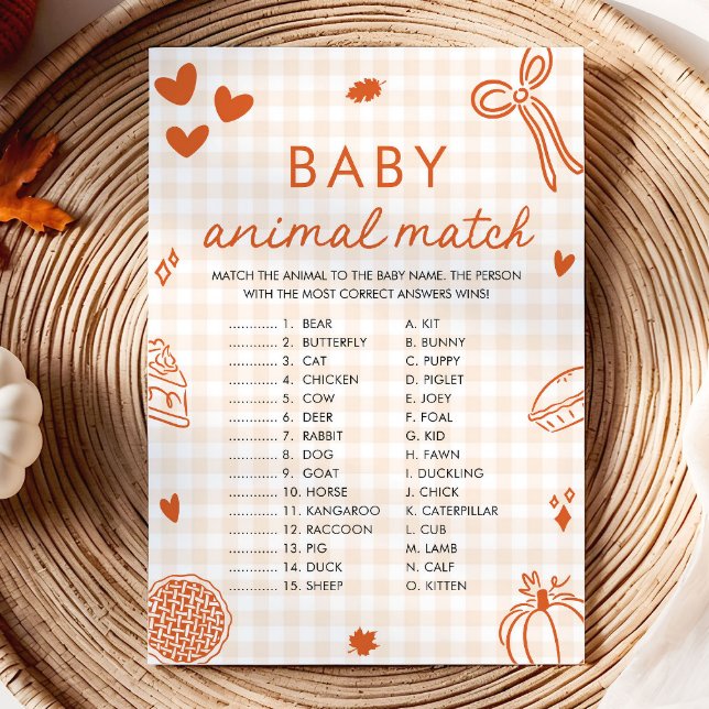 Invitation Jeu de correspondance d'animaux bébé dessinés à la (Fall Hand Drawn Baby Animal Match Baby Shower Game)