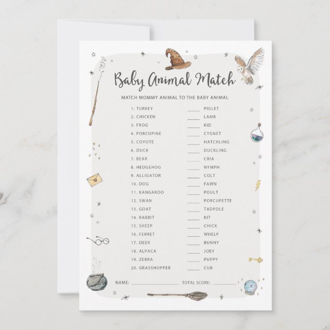 Invitation Jeu de correspondance d'animaux bébé Shower Wizard (Devant)