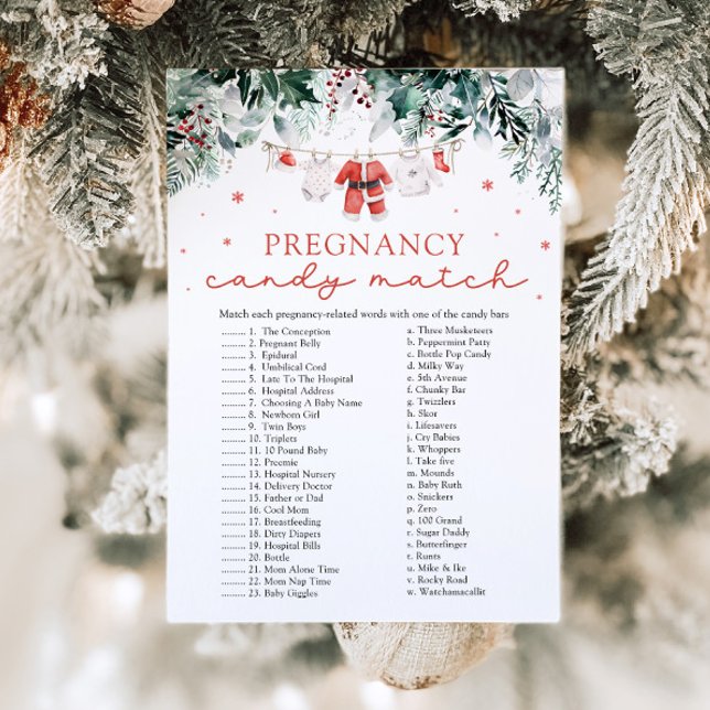 Invitation Jeu de correspondance de bonbons de grossesse de N (Watercolor Cute Christmas Pregnancy Candy Match Baby Shower Game )
