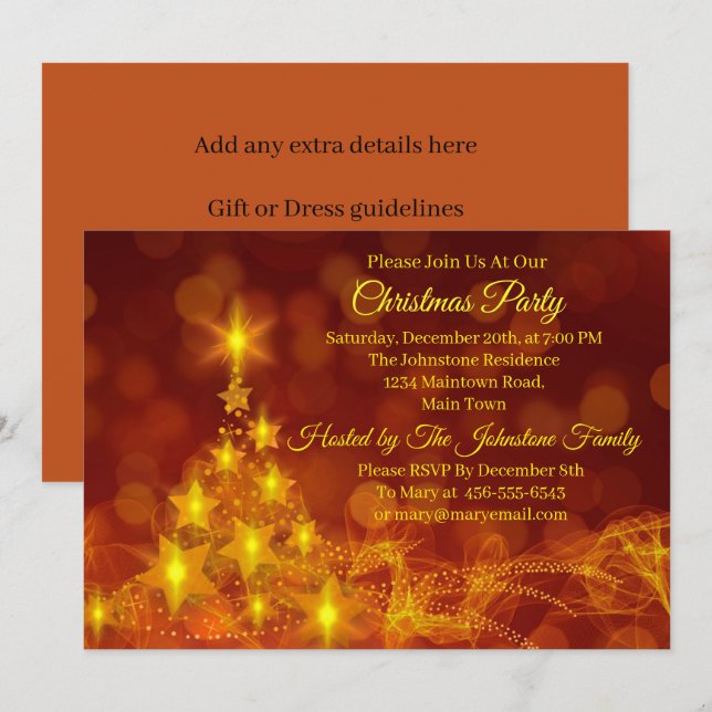 Invitation Jeu de correspondance Gold Stars Arbre Changer le  (Devant / Derrière)