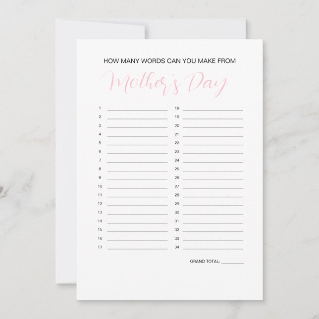 Invitation Jeu de créateur de mots de la fête des mères (Devant)