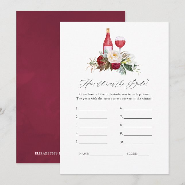 Invitation Jeu de dégustation de vin floral de Bourgogne pour (Devant / Derrière)