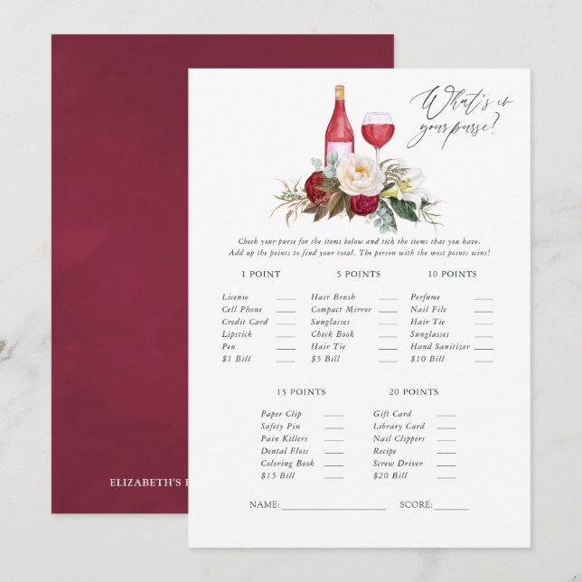 Invitation Jeu de dégustation de vin floral de Bourgogne pour (Devant / Derrière)