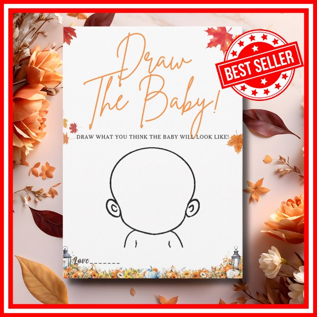 Invitation JEU DE DESSIN DE BÉBÉ Jeu de Baby Shower PETITE CI (DRAW THE BABY GAME Easy Baby Shower Game A Little Pumpkin is on the Way Fall Autumn Theme )