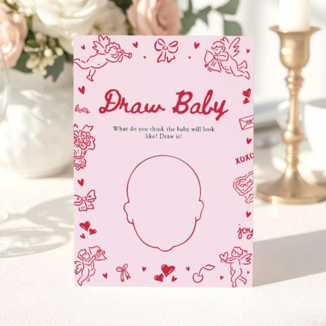Invitation Jeu de dessin de bébé pour baby shower de la Saint (Hand Drawn Valentine Baby Shower Draw Baby Game )