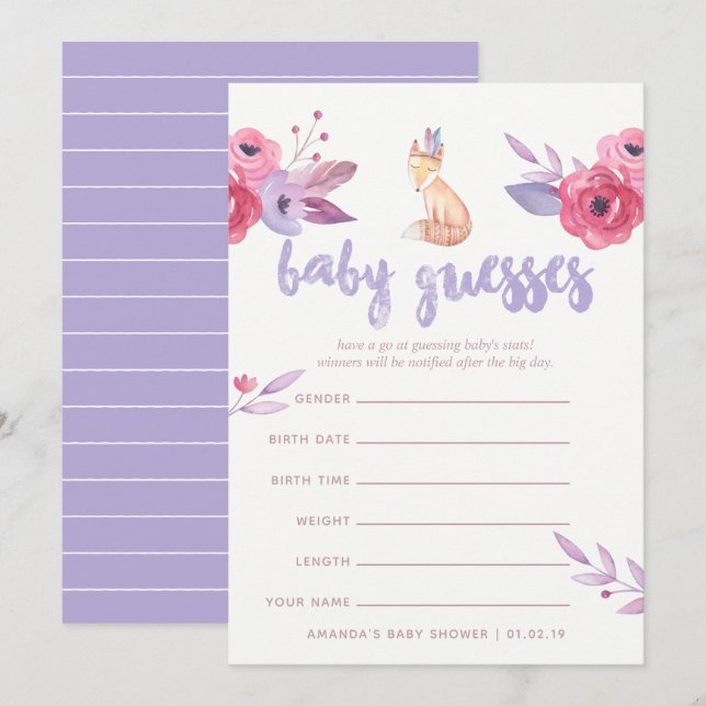 Invitation Jeu de devinette Baby Shower aquarelle Boho tribal (Devant / Derrière)
