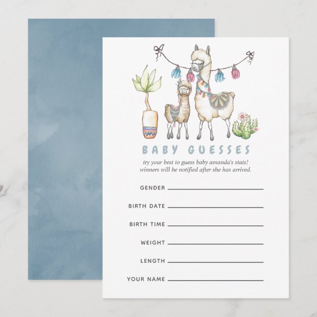 Invitation Jeu de devinette de Baby Shower sur le thème de Ll (Devant / Derrière)
