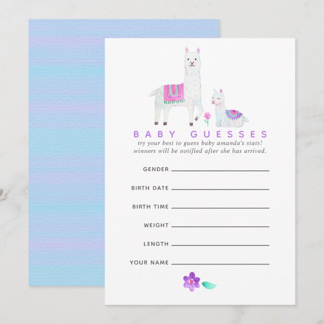 Invitation Jeu de devinette de Baby Shower sur le thème de Ll (Devant / Derrière)