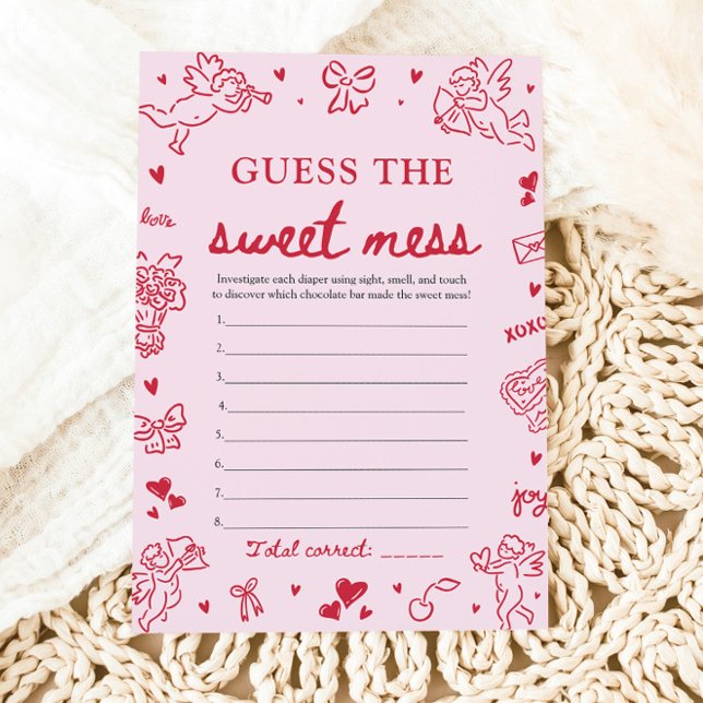 Invitation Jeu de devinette de bébé à la douche Hand Drawn Sw (Hand Drawn Baby Shower Guess The Sweet Mess Game )