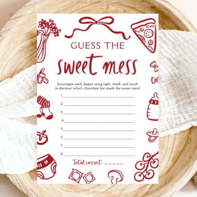 Invitation Jeu de devinette de bébé douche Hand Drawn Sweet M (Hand Drawn Baby Shower Guess The Sweet Mess Game)