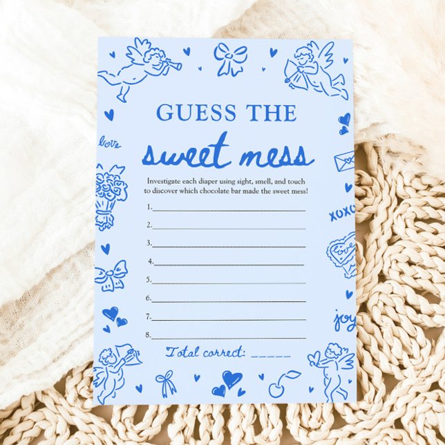 Invitation Jeu de devinette de bébé douche « Le doux désordre (Hand Drawn Baby Shower Guess The Sweet Mess Game)