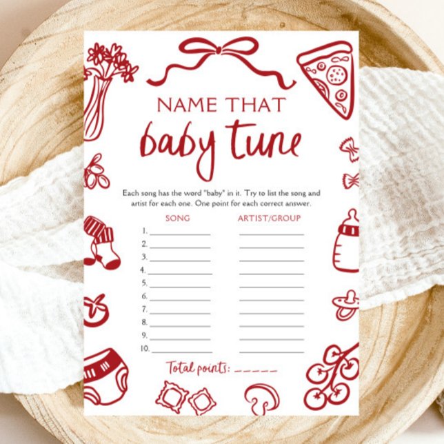 Invitation Jeu de devinette de chanson pour Baby Shower itali (Hand Drawn Italian Baby Shower Name That Baby Tune Game)
