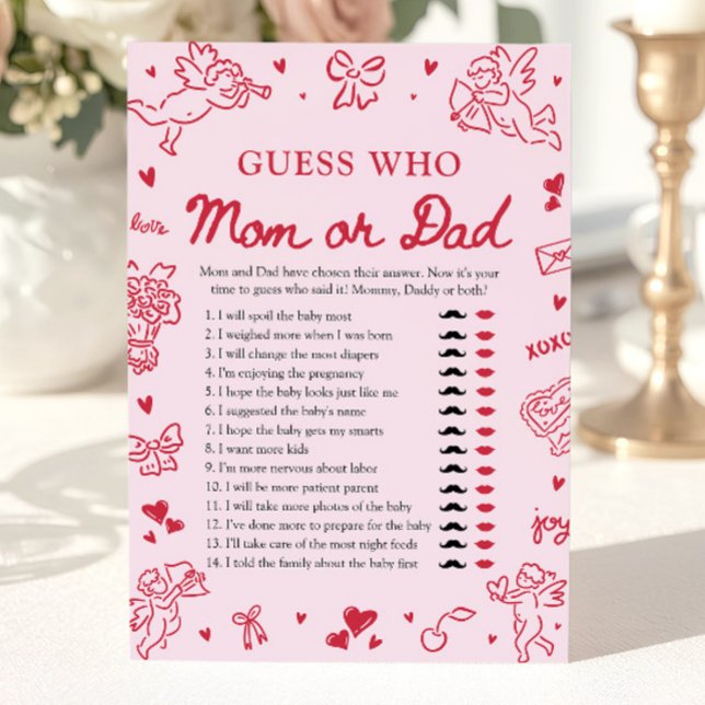 Invitation Jeu de devinette de la Saint-Valentin dessiné à la (Hand Drawn Valentine Guess Who Mom or Dad Game)