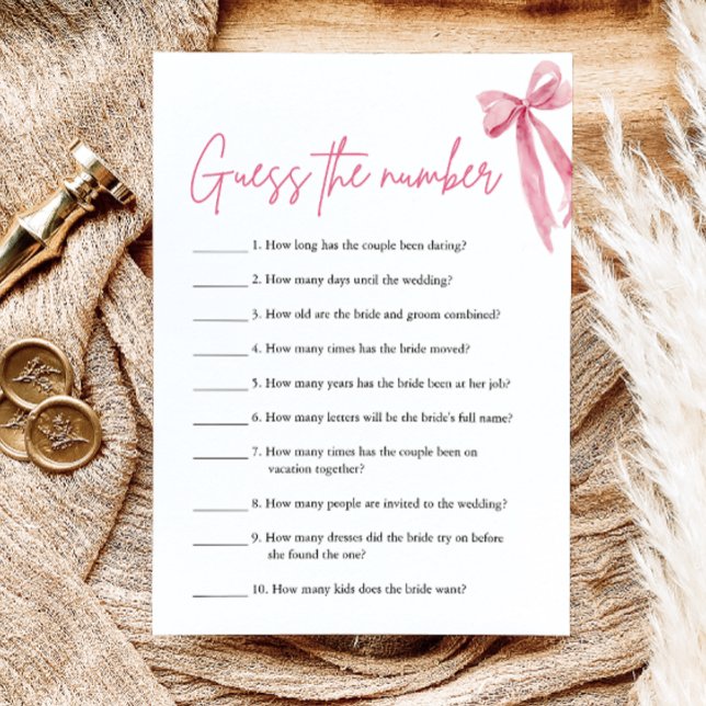 Invitation Jeu de devinette de mariage au ruban rose Blush (Blush Pink Bow Guess the Number Bridal Shower Game)