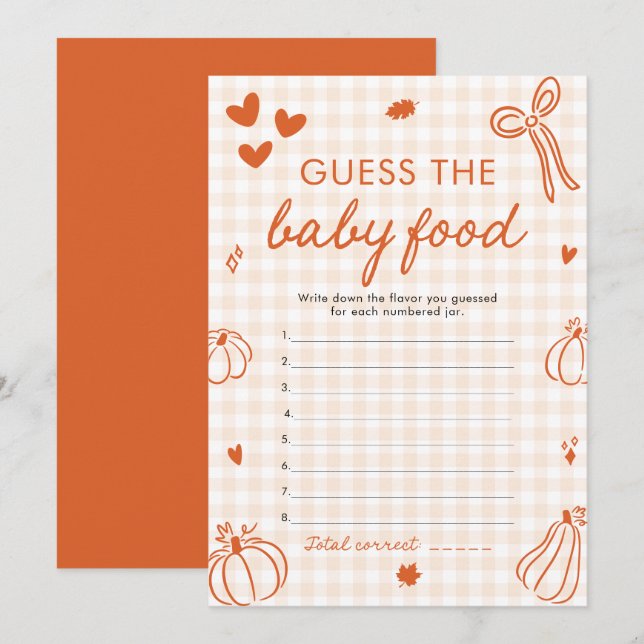 Invitation Jeu de devinette de nourriture pour bébé à la baby (Devant / Derrière)