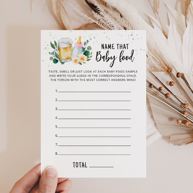 Invitation Jeu de devinette de nourriture pour bébé - Bébé br (Beer and Floral Baby is Brewing Baby Shower Name That Baby Food Game Card)