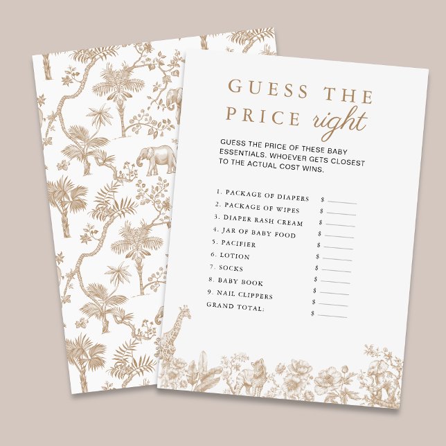 Invitation Jeu de devinette de prix pour Baby Shower Safari (Safari Baby Shower Game Guess The Price Card)