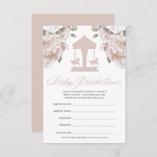 Invitation Jeu de devinette du Baby shower du carrousel (Devant / Derrière)