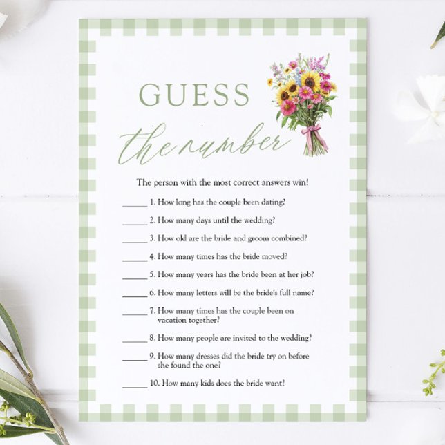 Invitation Jeu de devinette du nombre pour une douche de mari (Sage Green Guess the Number Bridal Shower Game)