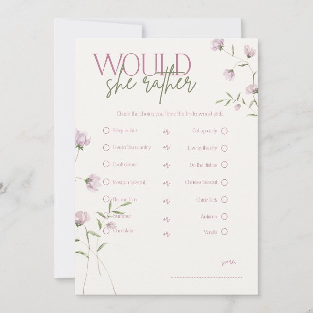 Invitation Jeu de devinette florale minimal pour enterrement  (Devant)