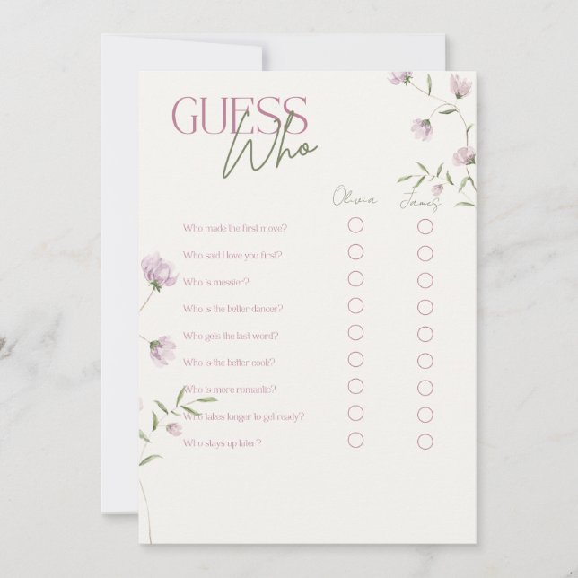 Invitation Jeu de devinette florale minimal pour mariage (Devant)