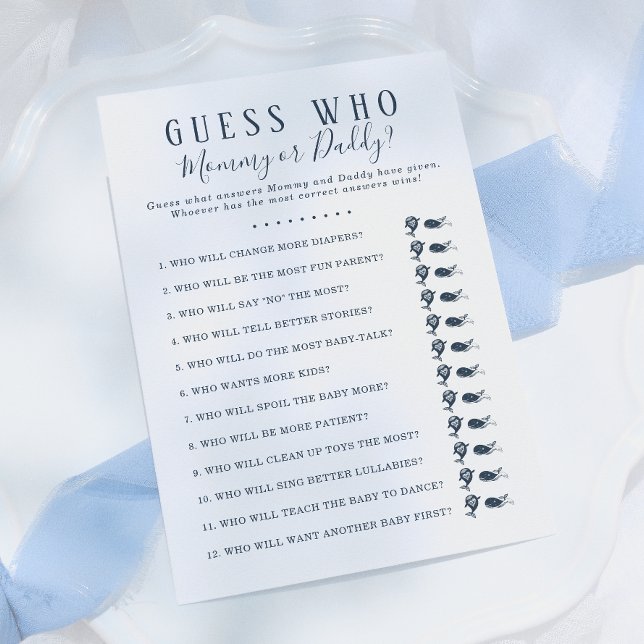 Invitation Jeu de devinette pour Baby Shower | Baleine Naútic (Créateur téléchargé)