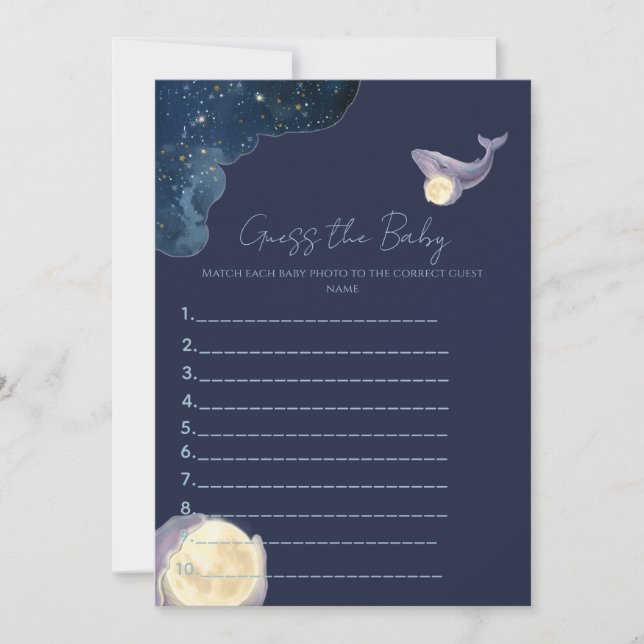 Invitation Jeu de devinette pour Baby Shower Céleste Moon | W (Devant)
