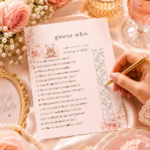 Jeu de devinette pour Baby Shower Ourson Rose