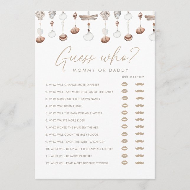 Invitation Jeu de devinette pour Baby Shower sur la plage Boh (Devant)