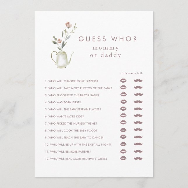Invitation Jeu de devinette pour Baby Shower Tea Party (Devant)