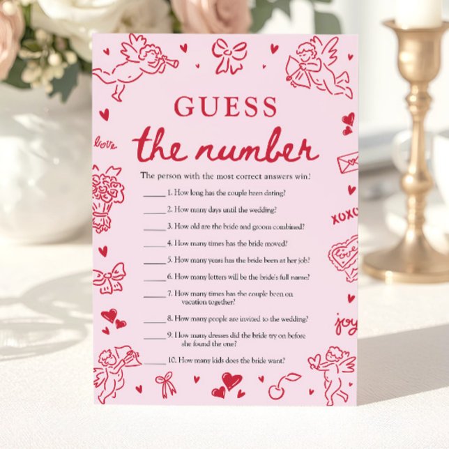 Invitation Jeu de devinette pour enterrement de vie de jeune  (Pink Valentine Guess the Number Bridal Shower Game)
