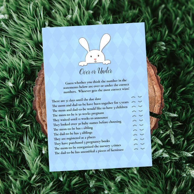 Invitation Jeu de douche de lapin blanc Bunny Blue Over Under (Créateur téléchargé)
