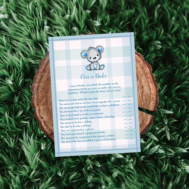 Invitation Jeu de douche «Plus ou Moins» avec un ours gris mi (Créateur téléchargé)