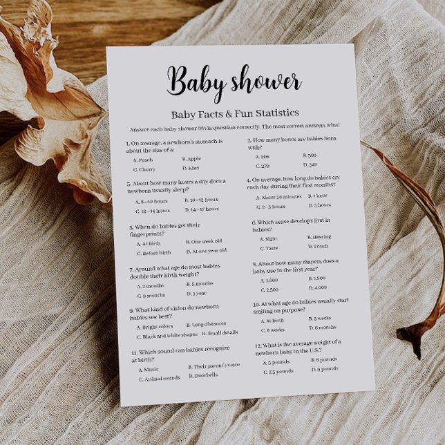 Invitation Jeu de faits et de statistiques amusants pour Baby (Baby Shower Baby Facts & Fun Statistics Game Invitation)