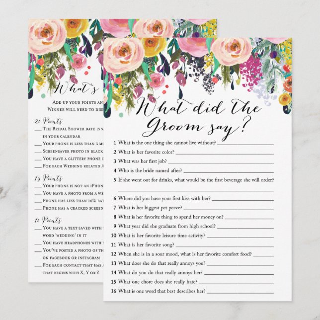 Invitation Jeu de Fête de l'mariée de Jeu 2x 5x7 (Devant / Derrière)