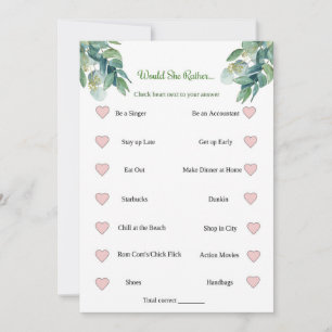 Invitation Jeu de Fête de Mariage : Préfèrerait-Elle