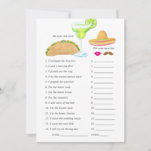 Invitation Jeu de Fête de Mariage sur le Thème de Taco Fiesta