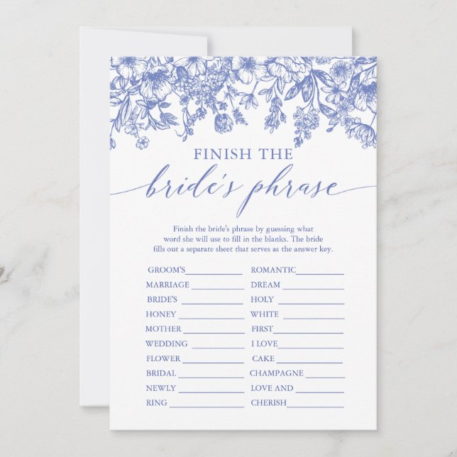 Invitation Jeu de Fête de Mariage : Terminez la Phrase de la  (Devant)